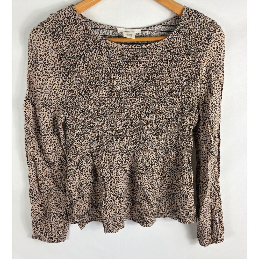 Urban Romantics Animal Print Long Sleeve Smocked Top Size Small